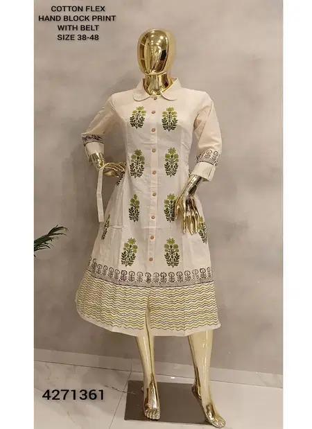 Naisha K 305 Cotton Flex A Line Frock With Block Printed Kurti Exporters In India